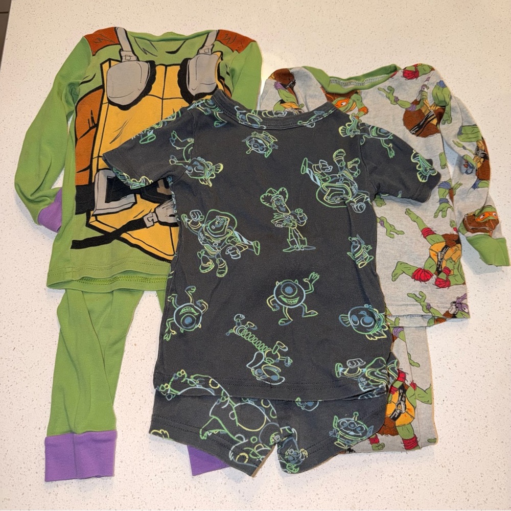 Disney Pajama Bundle Toy Story TMNT Green Navy Movie Cartoon Classics Size 3T
